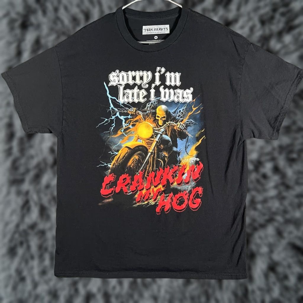 Vintage Teen Hearts Mens XL Black T-Shirt Biker Skull Motorcycle Graphic Tee Crankin My Hog Shirt Size US XL / EU 56 / 4 - 1 Thumbnail