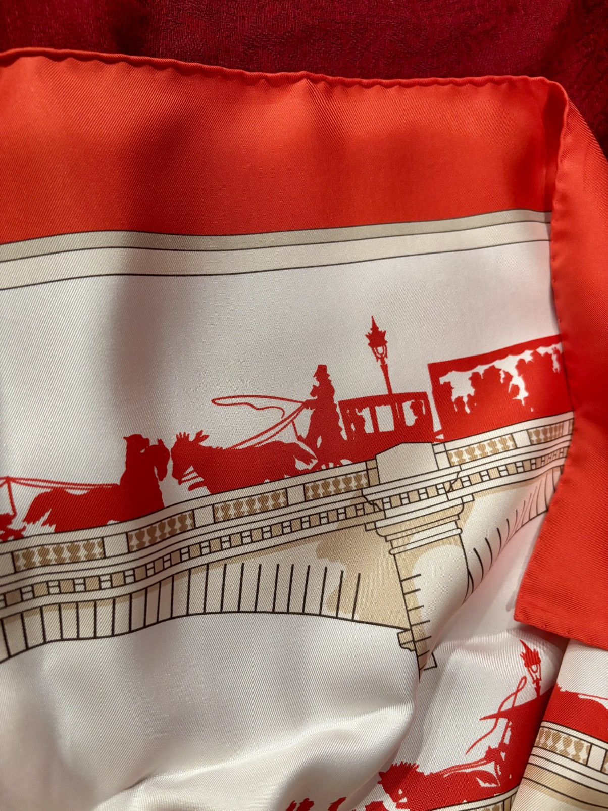Hermes Hermes Carre90 Les Ponts De Paris Bridges Of Scarf Red Size ONE SIZE - 8 Thumbnail