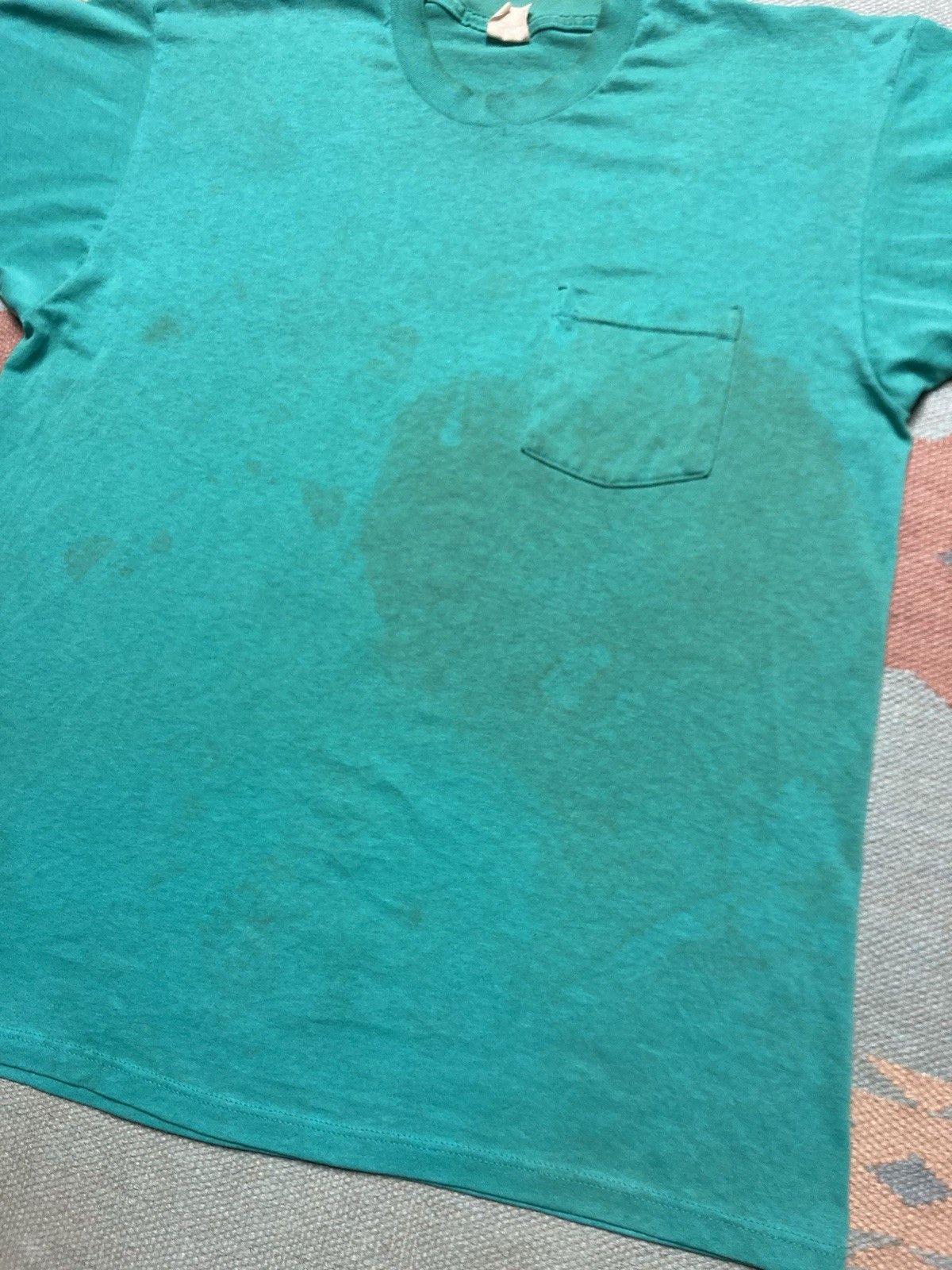 Vintage Vintage 70s pocket t shirt blank teal turquoise grunge XL Size US XL / EU 56 / 4 - 2 Thumbnail