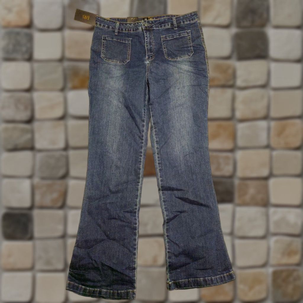 Denime L&B Lucky & Blessed Jeans Bootcut Womens 16 Blue Denim 36x32 M/L Regular Plus Western USA Distressed Pockets 5-Pocket Subtle Stretch NWT Size 38" / US 16 / IT 52 - 1 Thumbnail