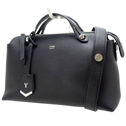 image of Fendi Medium Handbag 2Way Shoulder Bag Boston Leather Black, Women's