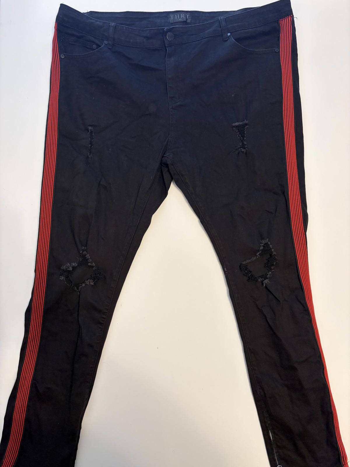 Thrasher THRT Blk Distressed Red Stripe Skinny Jeans (Size 44x32) Size US 44 / EU 60 - 1 Thumbnail