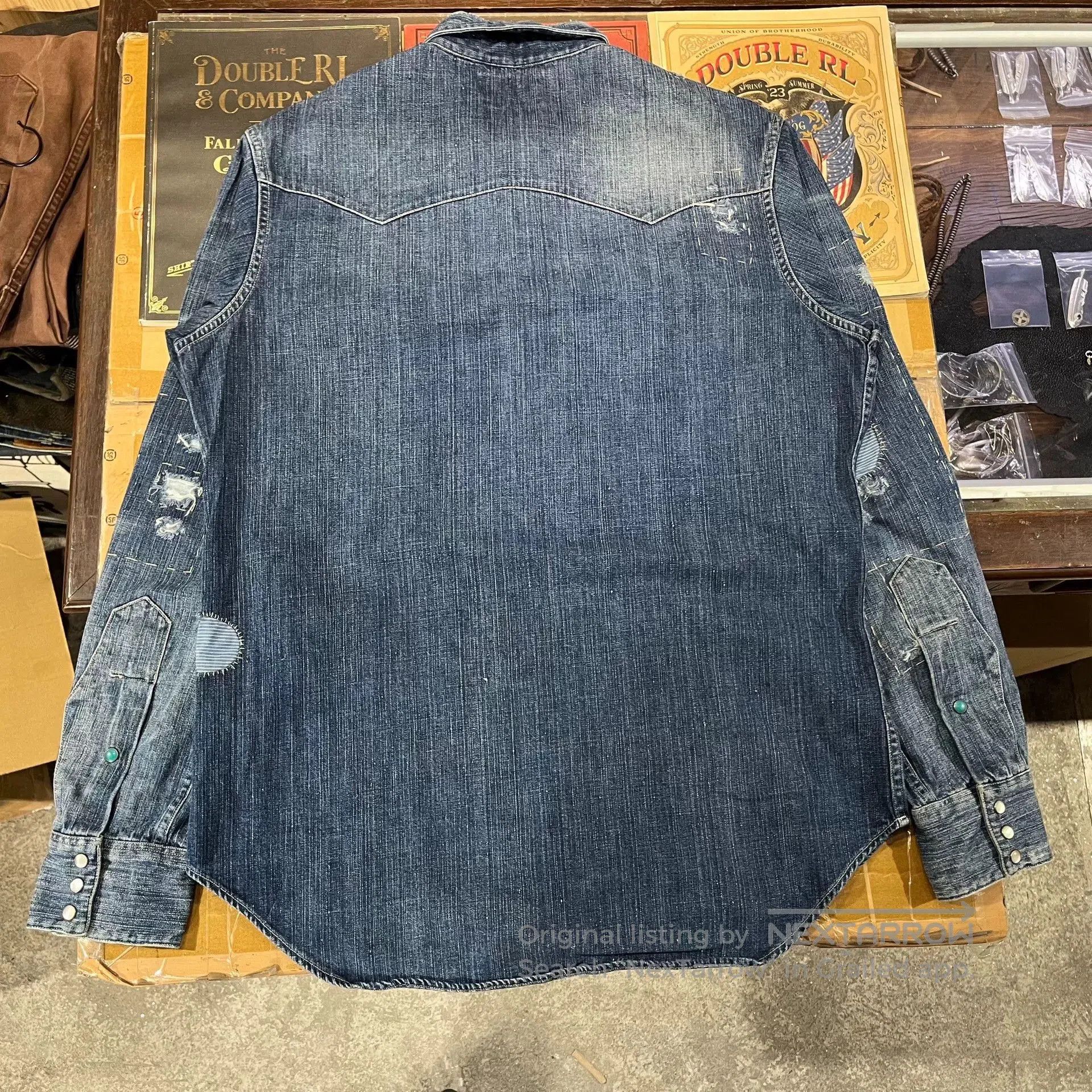 RRL Ralph Lauren Vintage RRL Distressed Denim Western Shirt. Size US M / EU 48-50 / 2 - 2 Thumbnail