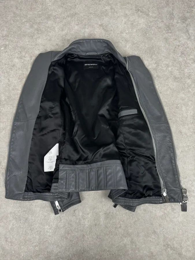 Emporio Armani SS2014 Emporio Armani Asymmetrical Petrol Grey Leather Jacket Size XS / US 0-2 / IT 36-38 - 9 Thumbnail