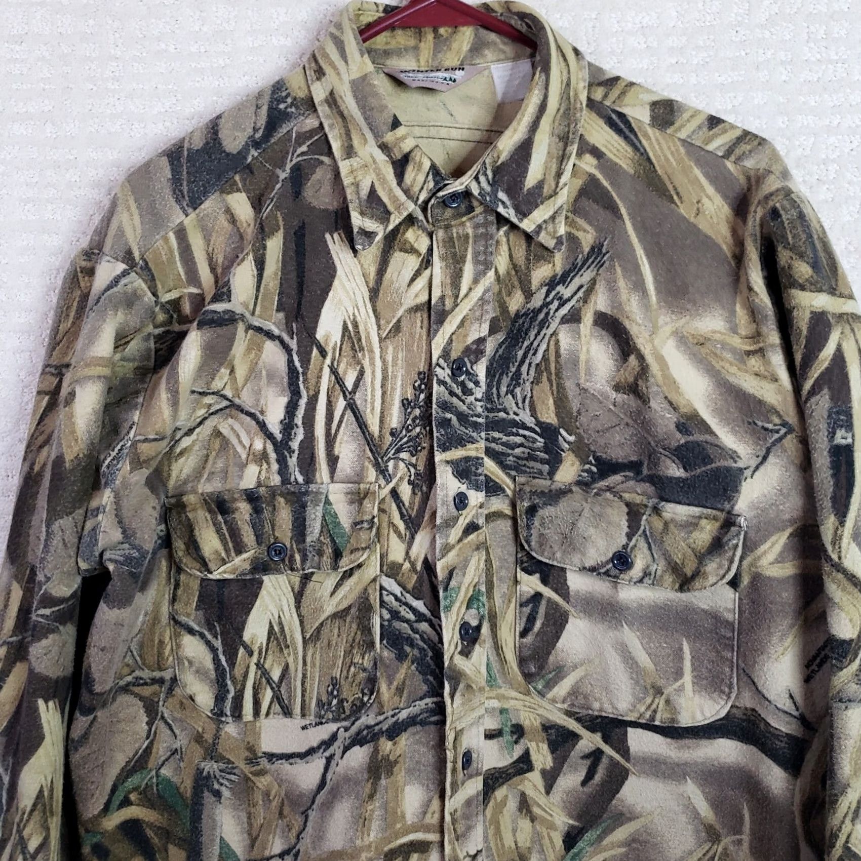 Vintage VINTAGE Winter Run Chamois Flannel Shirt Men's L Long Sleeve Faded Green Camo Button-Up Heavyweight USA Hunt Fishing Duck Blind Size US L / EU 52-54 / 3 - 2 Thumbnail