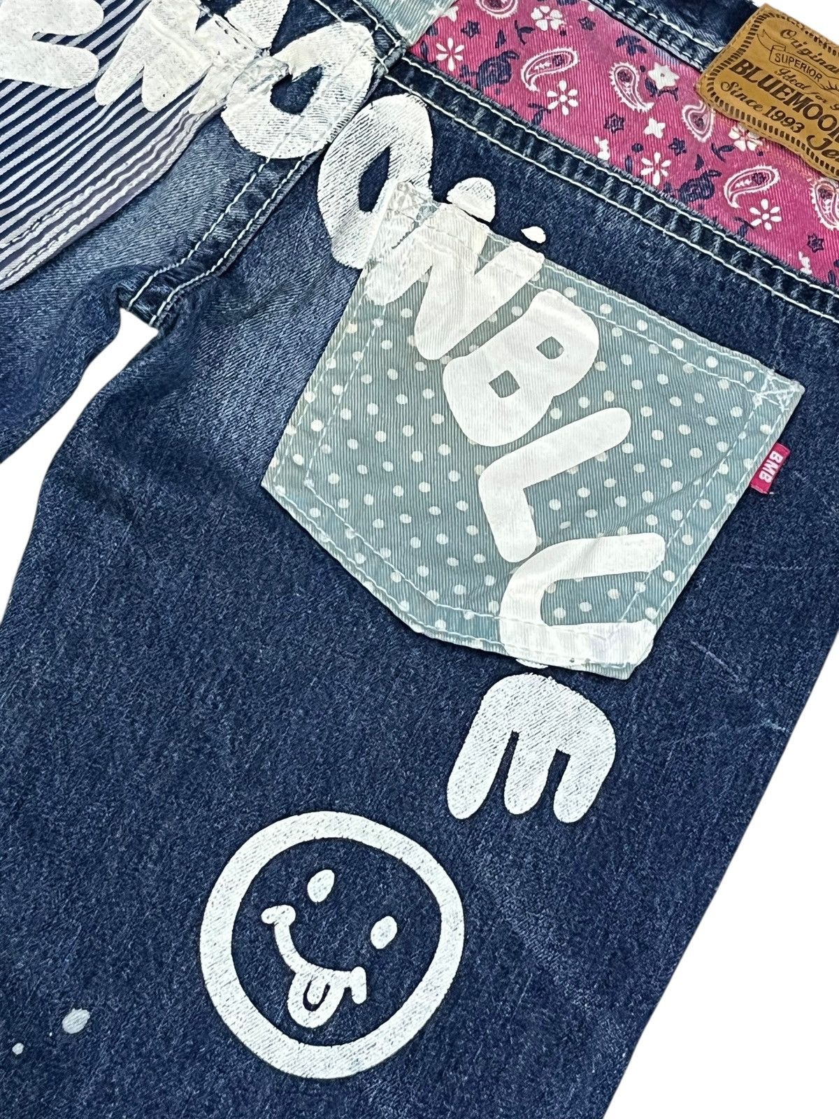 Blue Blue Japan ❤️Vintage BMB Paisley Smiley Kapital Spell-out Daicock Style Size 31" - 12 Thumbnail