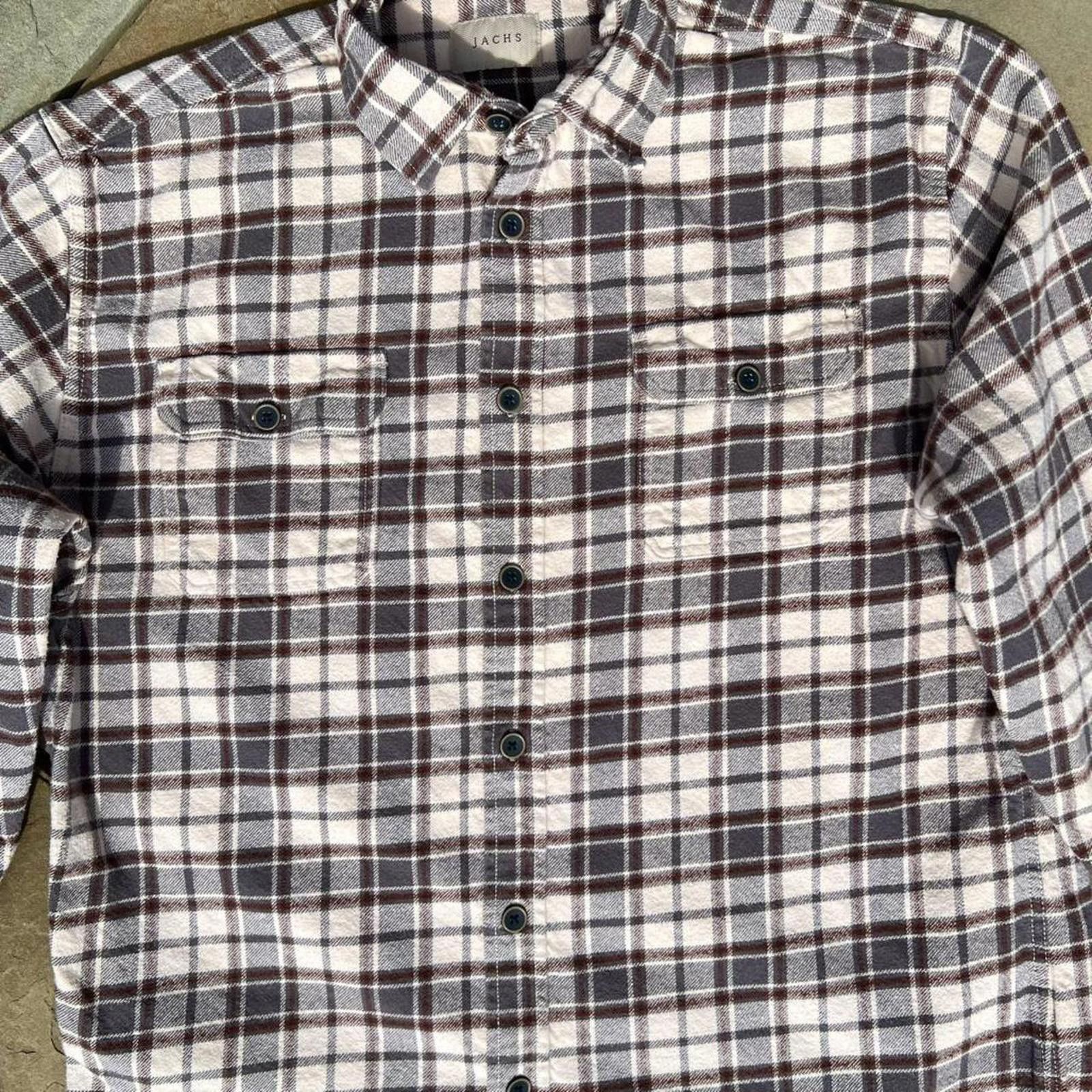 Other Cream/Grey/Burgundy Plaid Knit Flannel Button Down Shirt Size US L / EU 52-54 / 3 - 2 Thumbnail