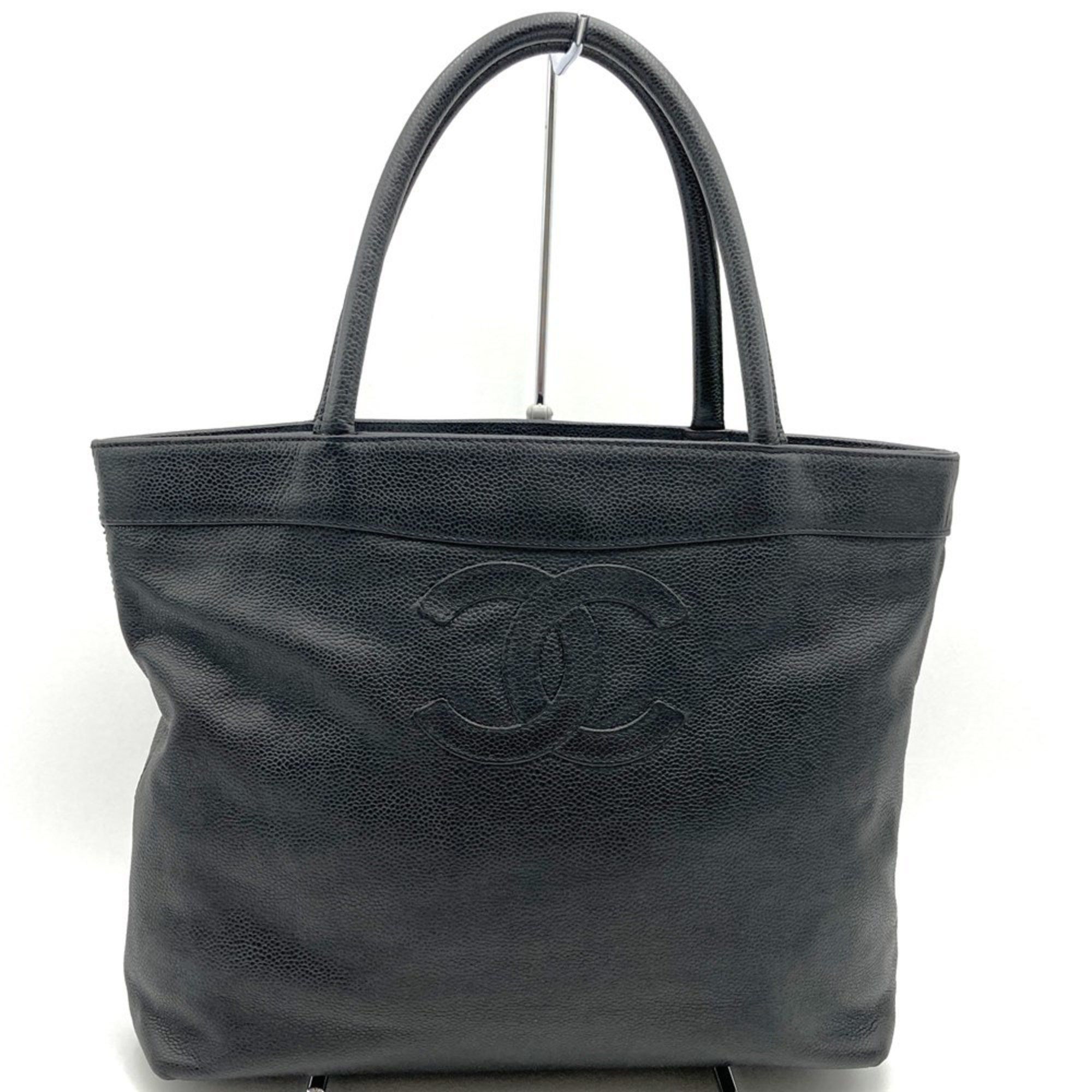 Chanel Tote Bag Handbag Black Matte Caviar Skin Coco Mark Women's