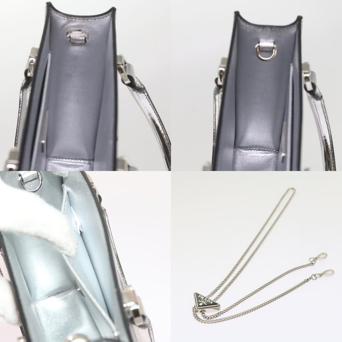 Prada PRADA Hand Bag Metallic Leather Silver Size ONE SIZE - 13 Thumbnail