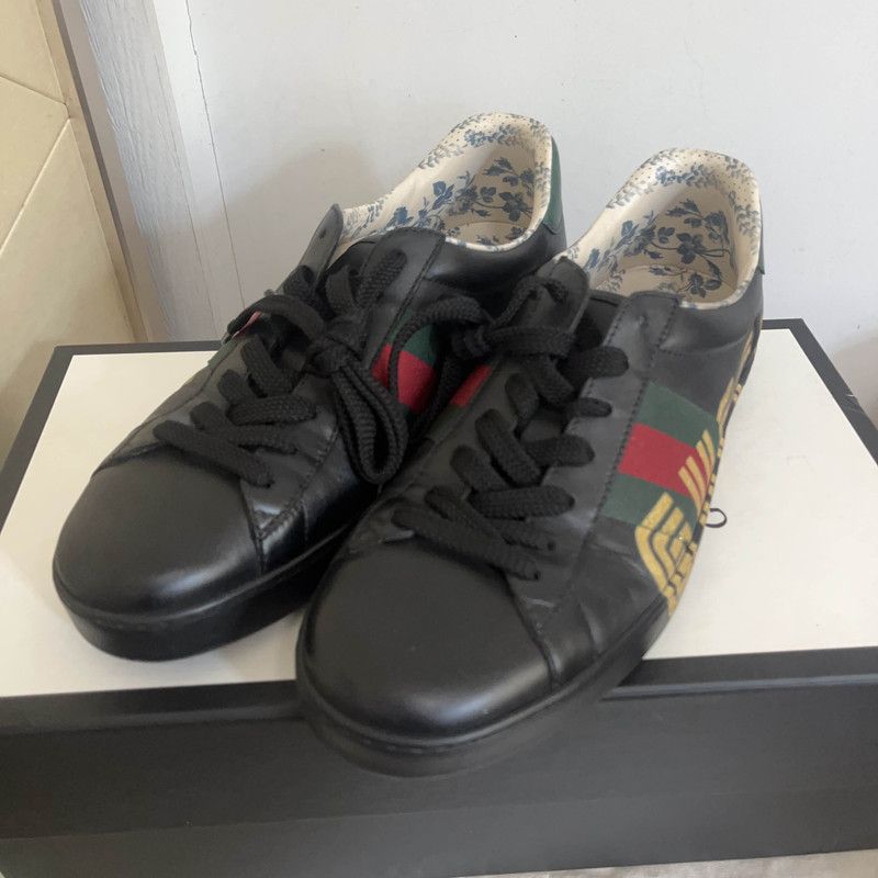Gucci Gucci Ace Black Leather Low-Top Sneakers 0079 Size US 9 / EU 42 - 1 Thumbnail