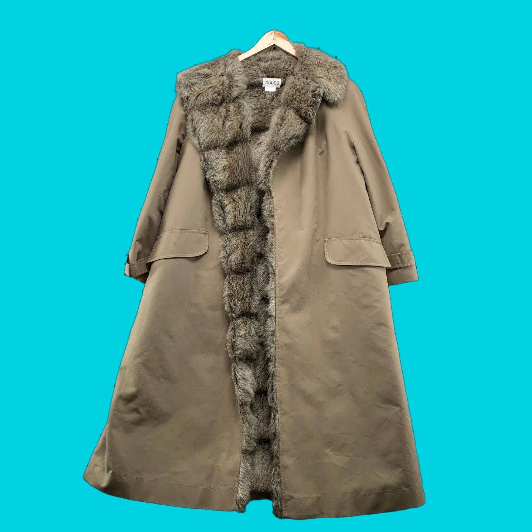 Vintage VINTAGE Montgomery Ward Trench Coat Womens Large Beige Faux Fur Penny Lane Coat Size L / US 10 / IT 46 - 1 Thumbnail