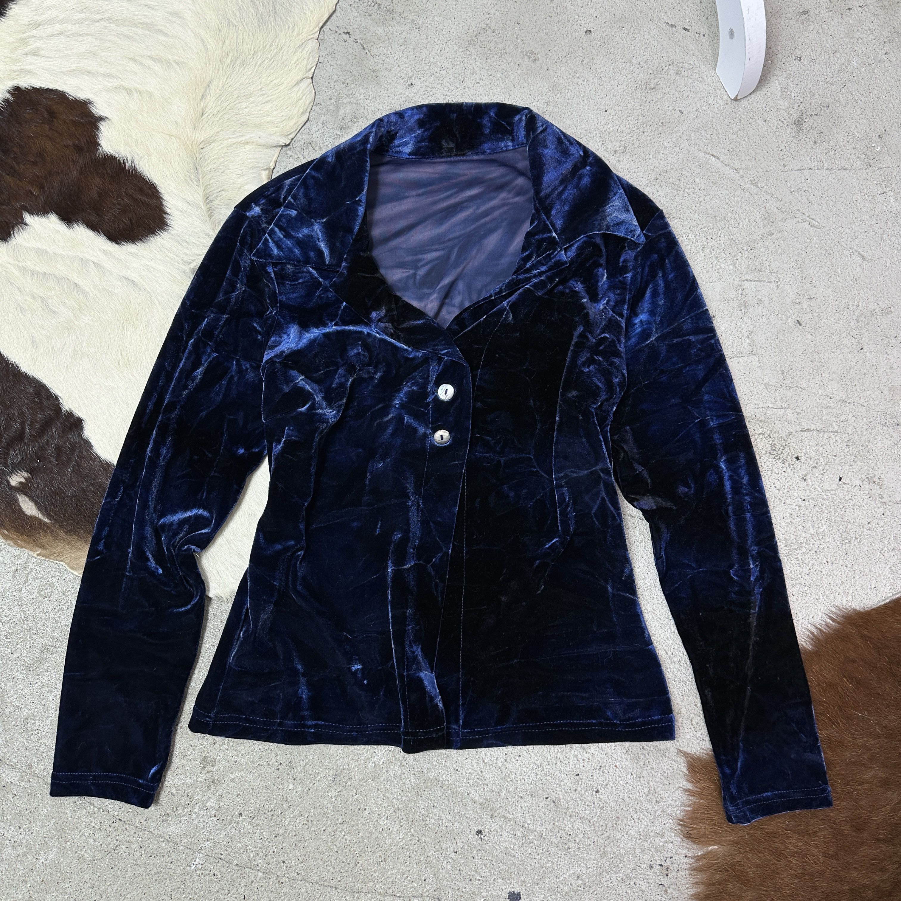 Other Vintage Velvet Avant Garde Midnight Blue Blazer Y2K Size M / US 6-8 / IT 42-44 - 6 Thumbnail