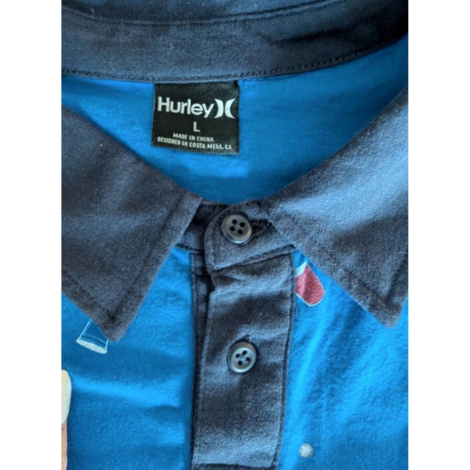 Hurley Hurley Mens Blue Red Party Cup Ping Pong Ball Print Polo Shirt L JS Casual Graphic Print Top Size US L / EU 52-54 / 3 - 3 Thumbnail