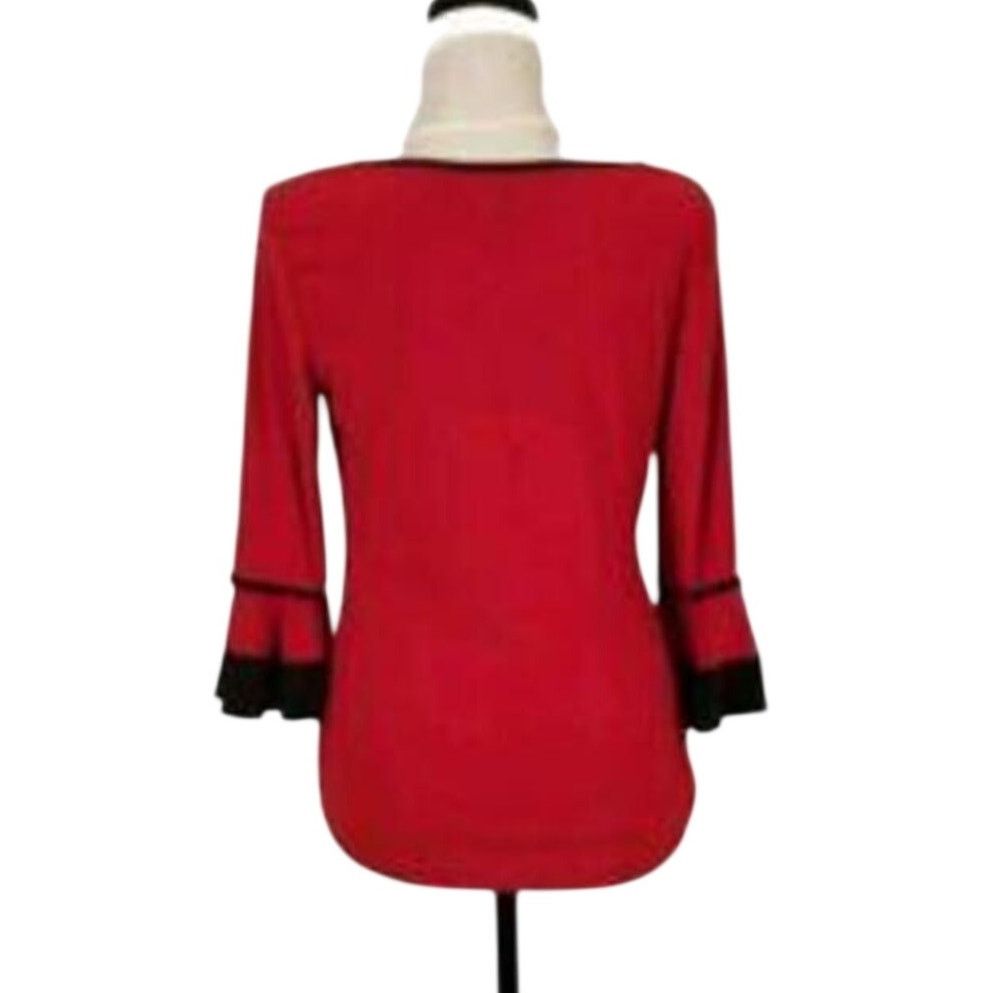 Other Liz McCoy Size Small Red 3/4 Bell Sleeve Top Black Accents Size S / US 4 / IT 40 - 4 Thumbnail
