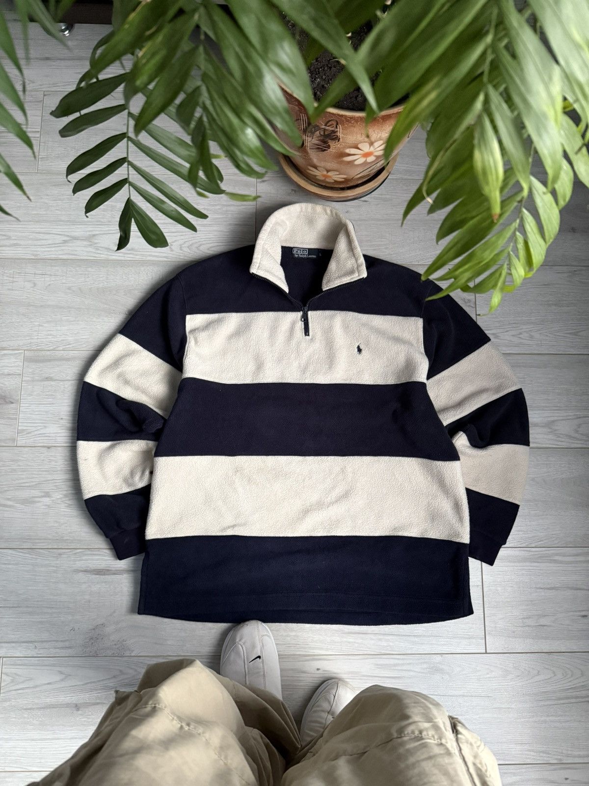 Polo Ralph Lauren × Vintage Vintage Striped rugby cozy Fleece jacket Polo Ralph Lauren Size US L / EU 52-54 / 3 - 1 Thumbnail