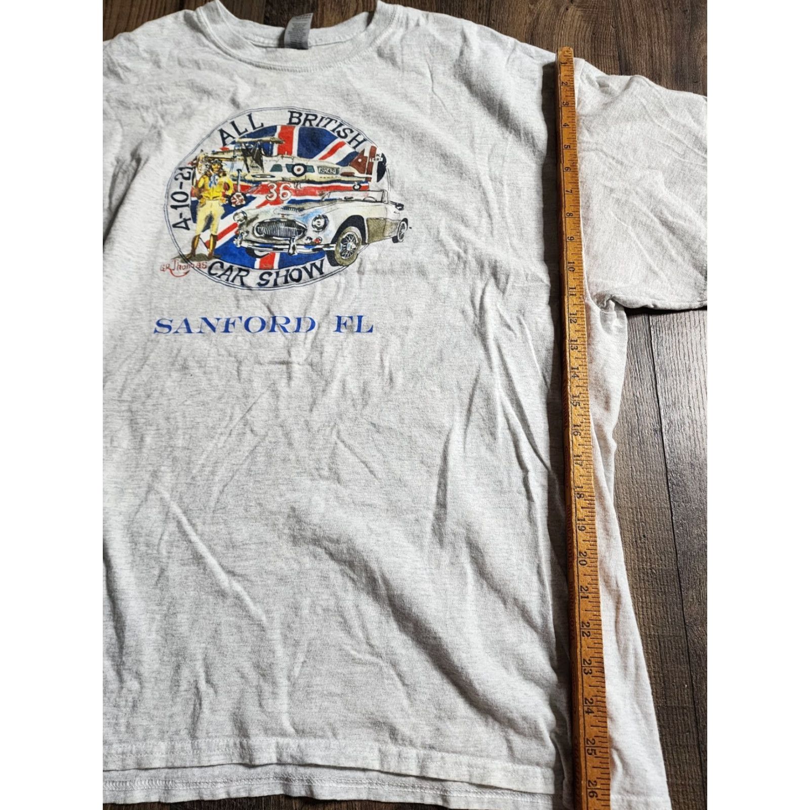 Gildan Mens 2XL All British Classic Car Show 2021 Sanford FL T Shirt Double Sided Gray Cotton Gildan Regular Short Sleeve Crew Neck USA Cars Mens Size US XXL / EU 58 / 5 - 2 Thumbnail