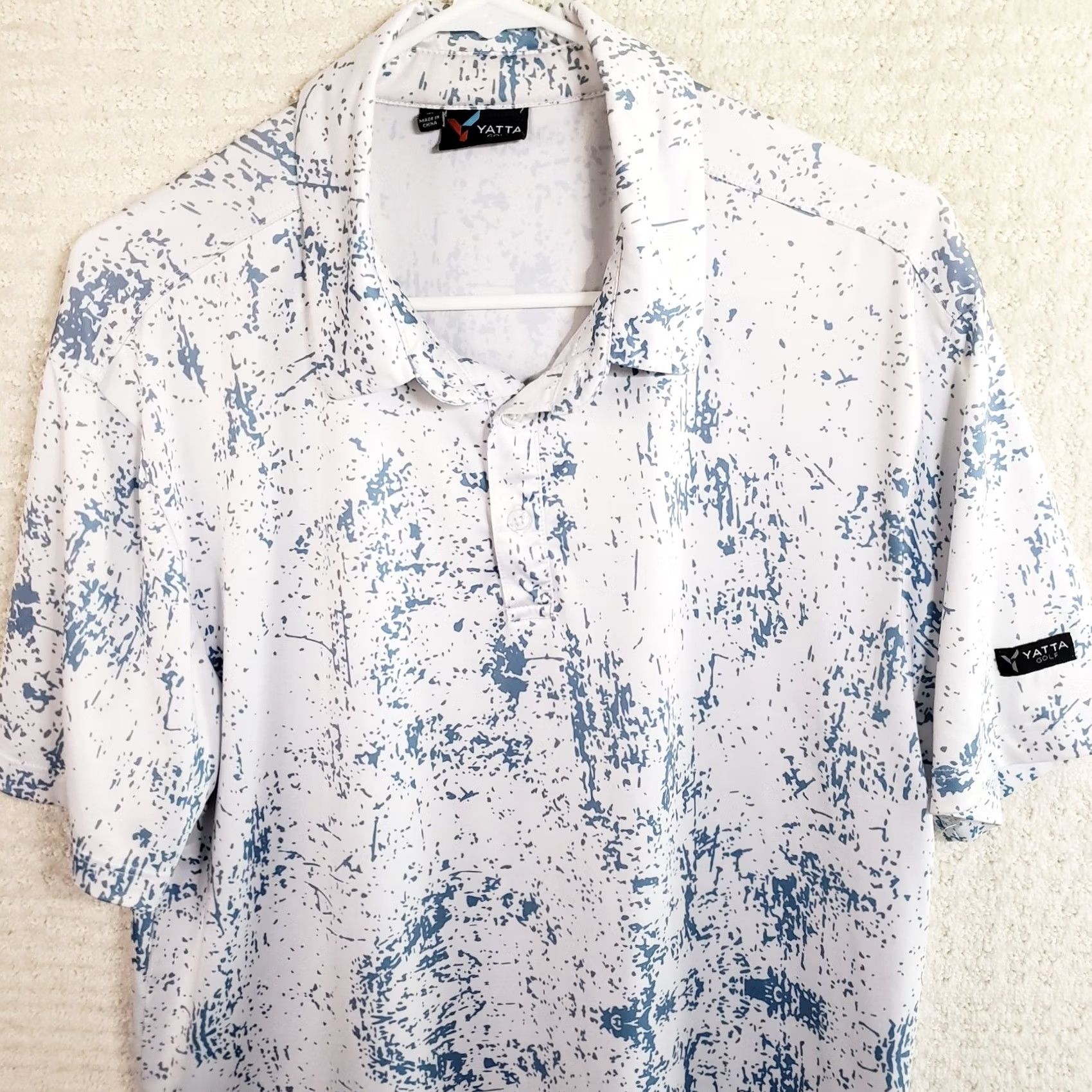 Vintage YATTA Men’s Golf Polo Shirt Water Splash White Blue Stretch UPF 40 XS? Wait Size US XL / EU 56 / 4 - 2 Thumbnail