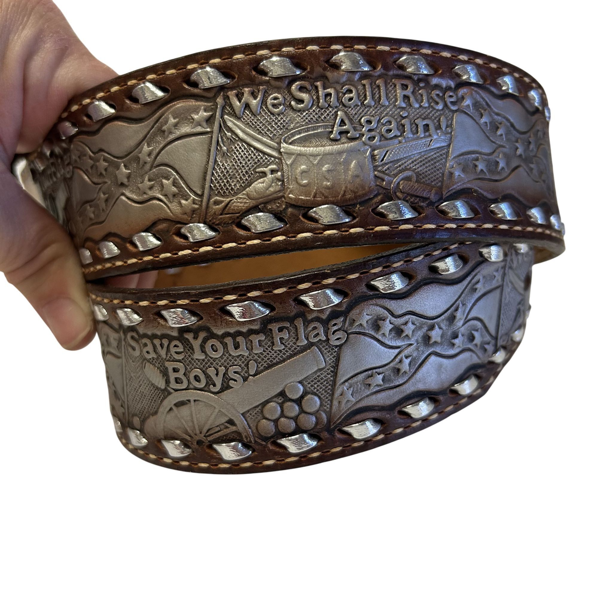 Other TOOLED Leather Laced CSA We Shall RISE Again SAVE YOUR FLAG Size 28 - 6 Thumbnail