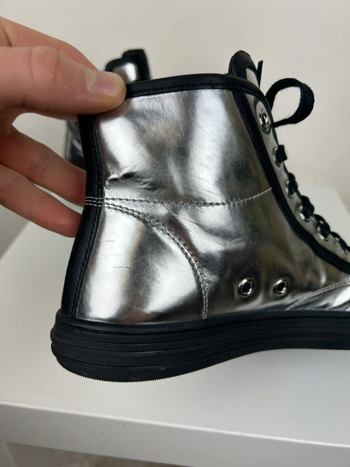 Gucci Gucci Silver Metallic Leather Spikes Studded Sneakers Boots Size US 6 / IT 36 - 12 Thumbnail
