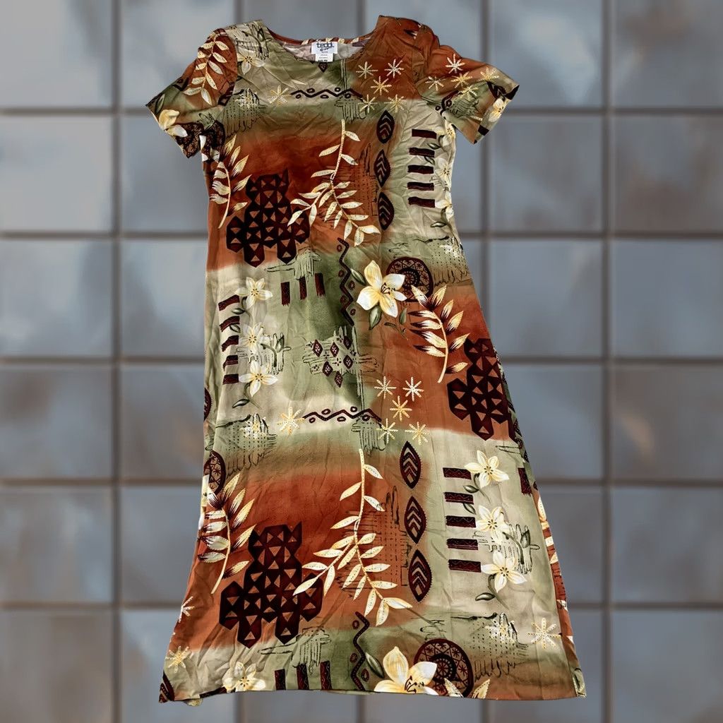Vintage TEDDI DRESS PETITE WOMENS PM BROWN ORANGE FLORAL RAYON NWT Size M / US 6-8 / IT 42-44 - 1 Thumbnail
