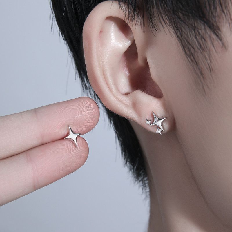 Jewelry × Sterling Silver Star Vibe Earrings Gothic Punk Chrome Jewelry Spike Size ONE SIZE - 1 Thumbnail