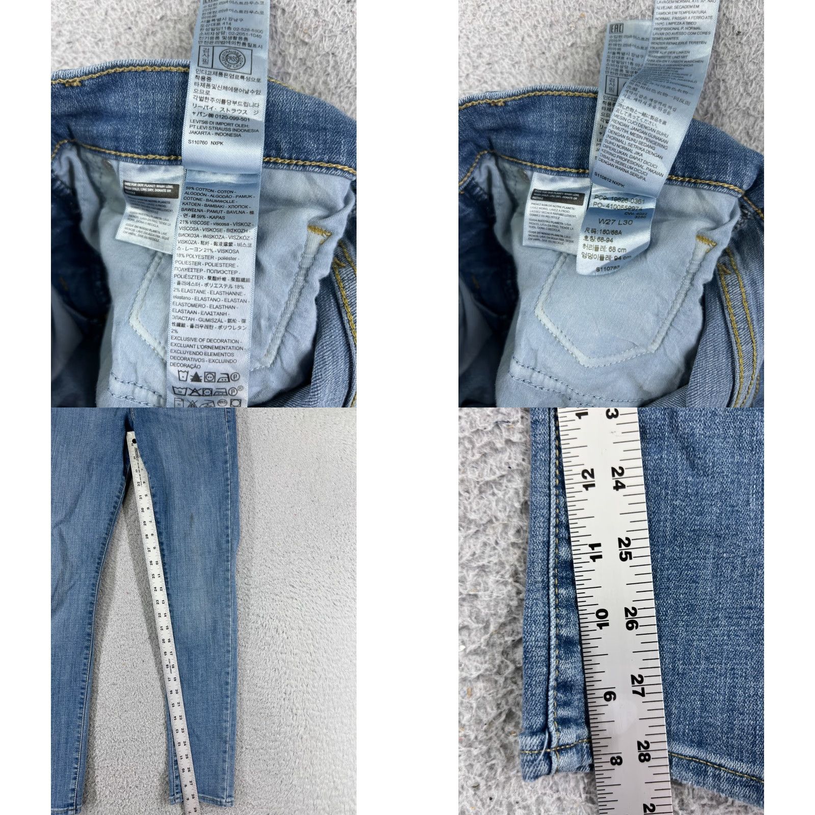 Levi's Levis Jeans Women 26 Blue Denim Skinny 26x29.5 Regular 5-Pocket Distressed Stretch Cotton Blend Denim Jeans Size 26" / US 2 / IT 38 - 8 Thumbnail