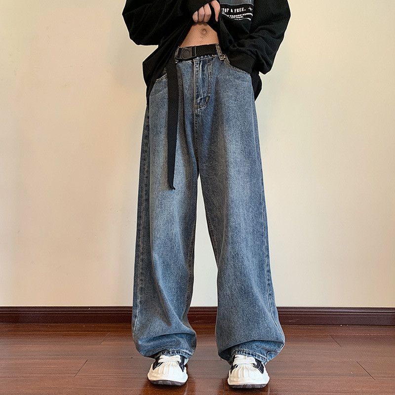 Japanese Brand Men's oversized loose straight leg retro drawstring jeans Size US 32 / EU 48 - 1 Thumbnail