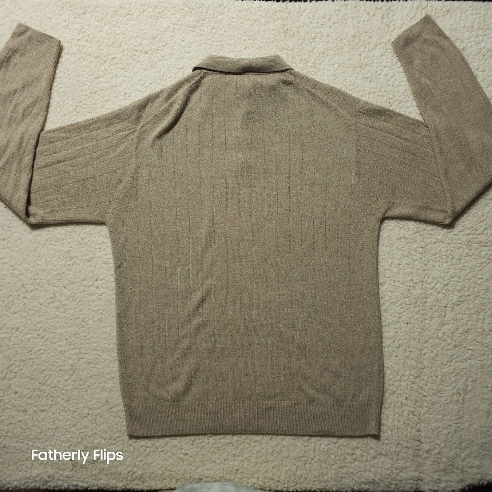 Geoffrey Beene Geoffrey Beene Men's Large Tan Ribbed Long Sleeve Polo Shirt Size US L / EU 52-54 / 3 - 9 Thumbnail