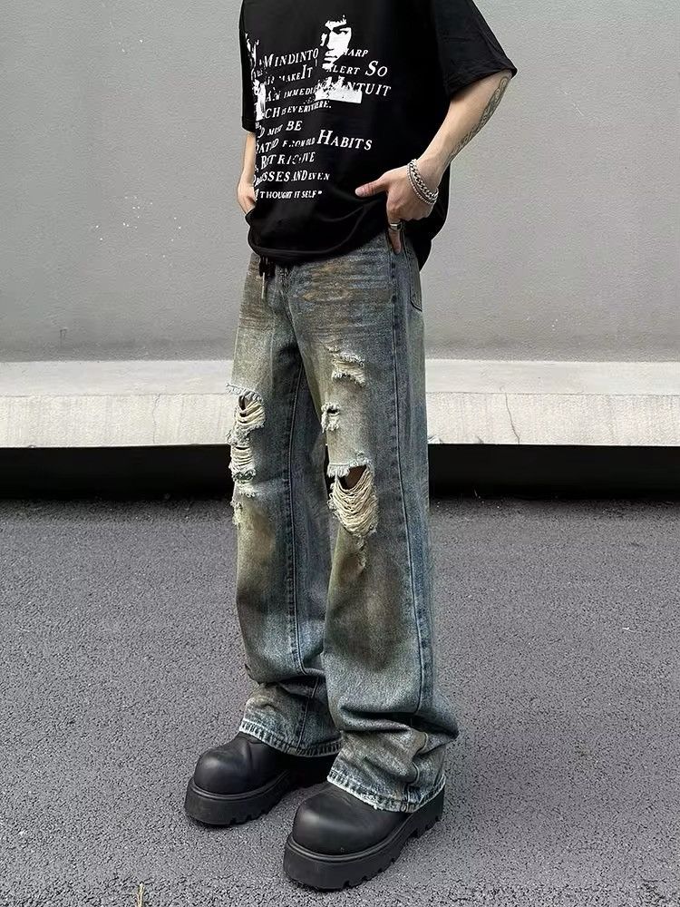 Jean Vintage Dirty Blue Distressed Hole Jeans Unisex Size US 33 - 2 Thumbnail