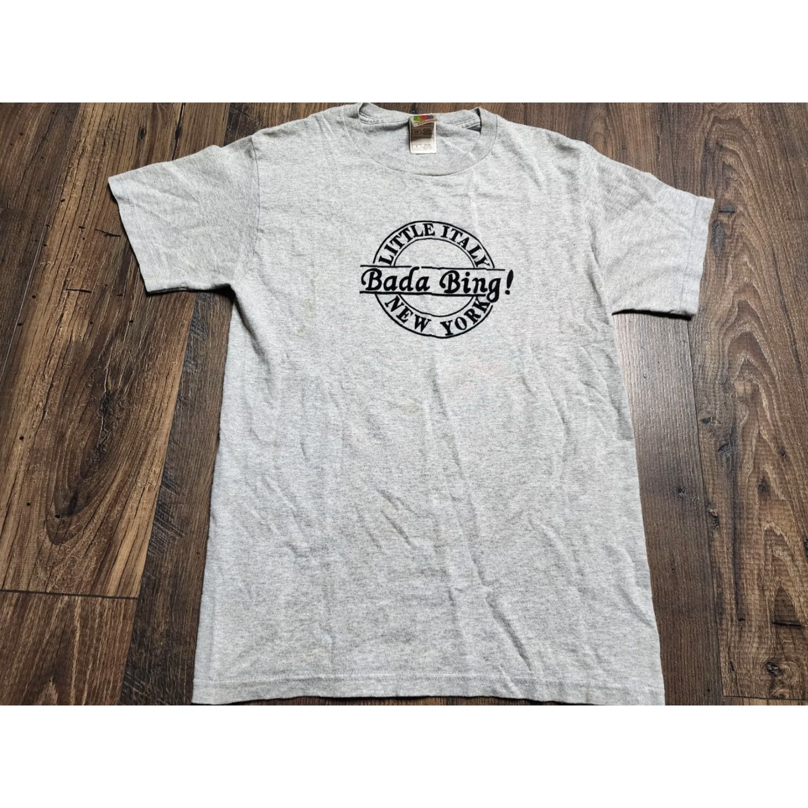Fruit Of The Loom VINTAGE Men's T-Shirt Small Gray Bada Bing Little Italy New York Travel Souvenir 90s Size US S / EU 44-46 / 1 - 2 Thumbnail