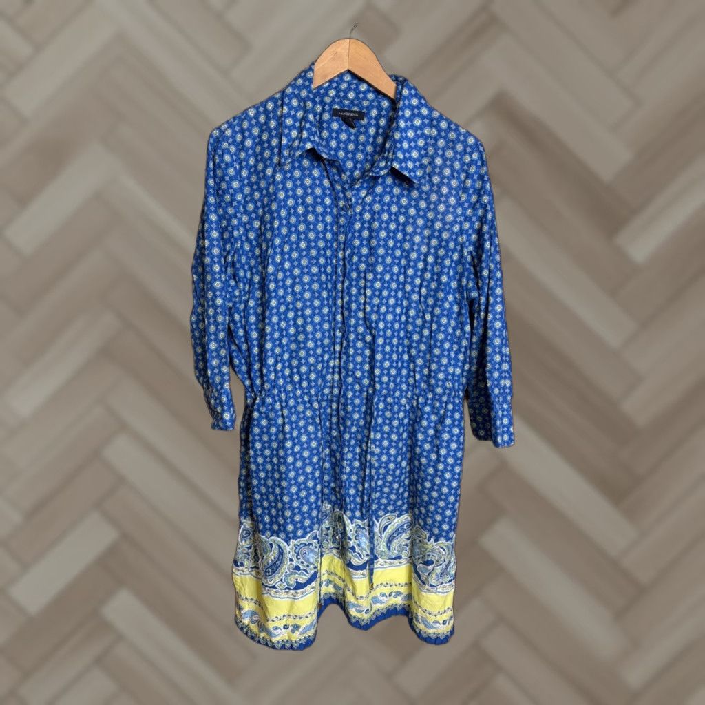 Lands' End Lands End Shirt Dress Womens L Blue 100% Cotton Paisley Button-Down Pockets Regular 3/4 Sleeve Knee Length Collared Casual, Travel, Workwear Womens Size L / US 10 / IT 46 - 1 Thumbnail