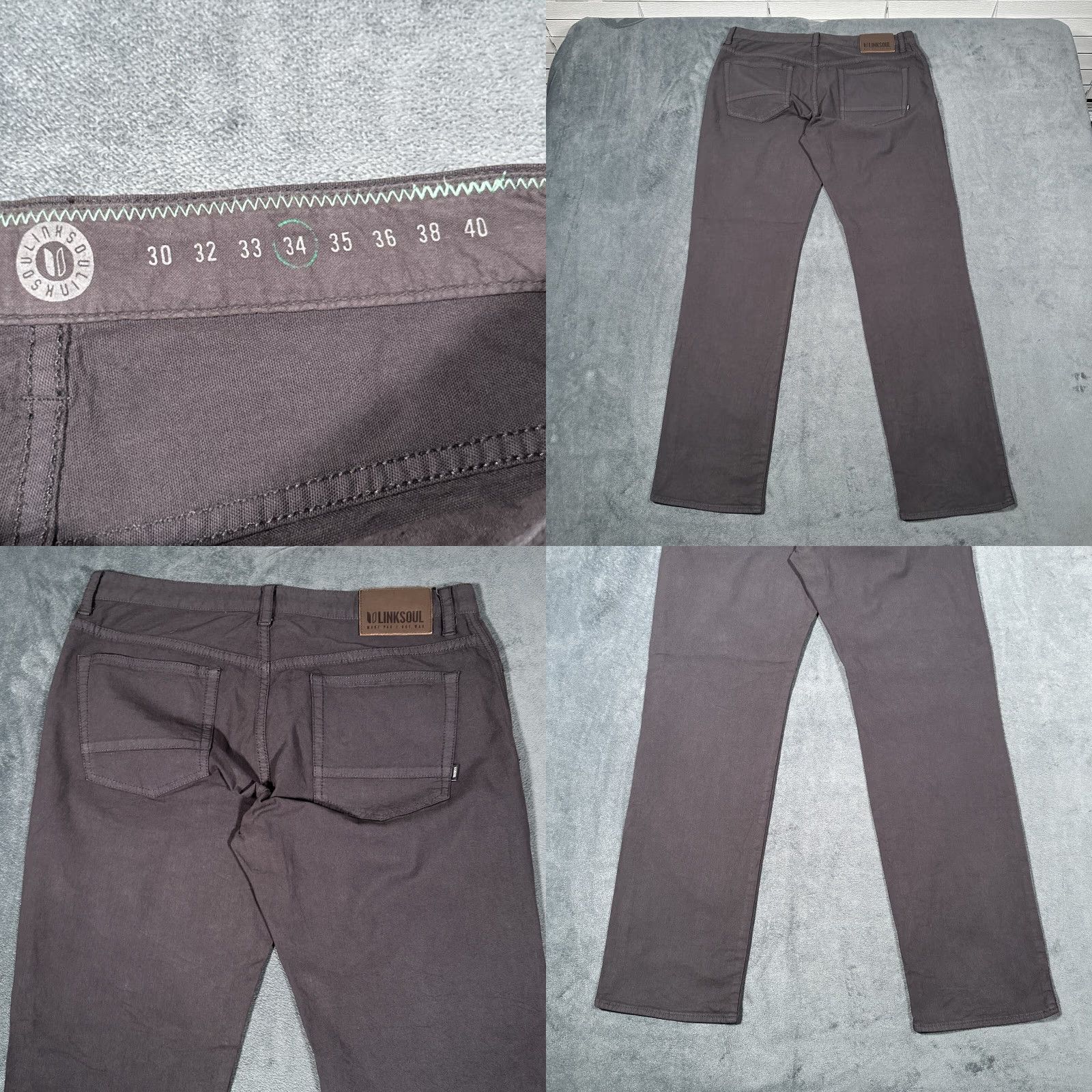 Vintage Linksoul Golf Pants Mens 34x31 Gray Bamboo Stretch 5-Pocket Chino Regular Fit Size US 34 / EU 50 - 8 Thumbnail