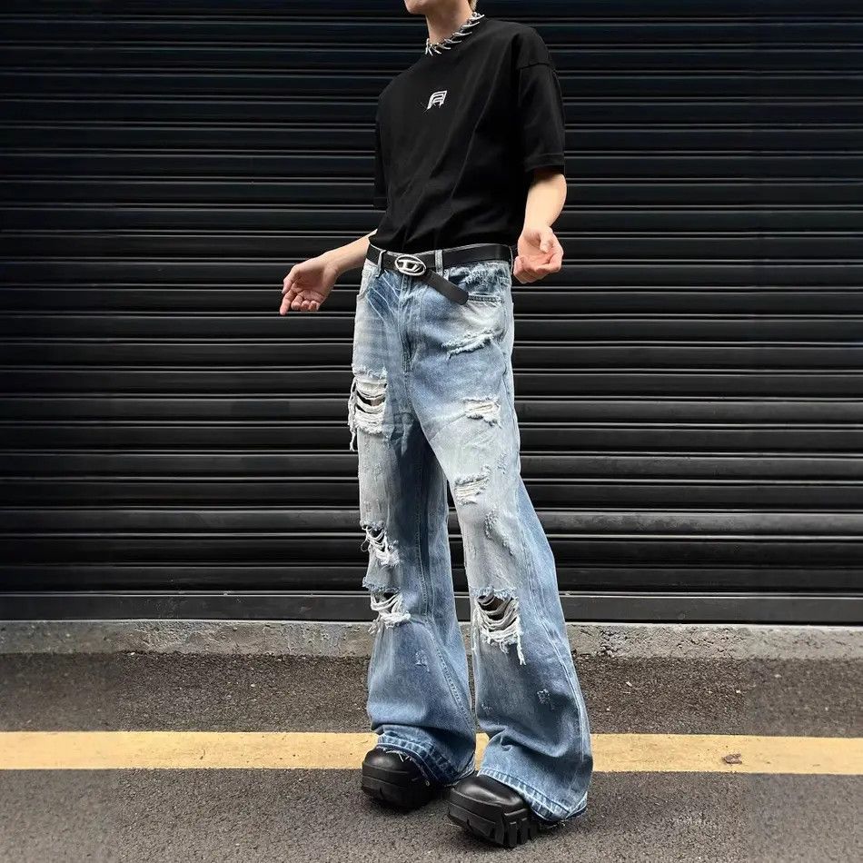 Japanese Brand Retro loose high street ripped slightly flared jeans Size US 32 / EU 48 - 1 Thumbnail