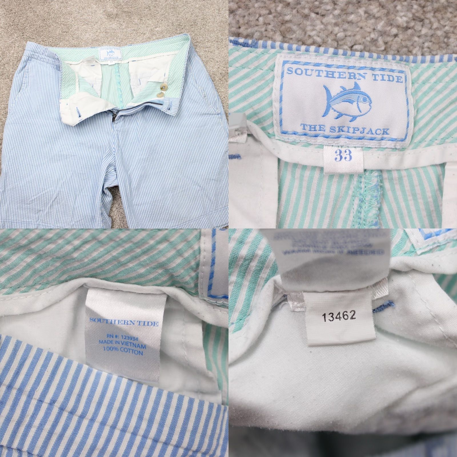 Southern Tide Southern Tide Short(s) Mens 33 Blue/White Seersucker Chino 9" Inseam Shorts 33 Blue/White Mens Chino Seersucker Pattern Striped Casual 9" Inseam Men Size US 33 - 8 Thumbnail