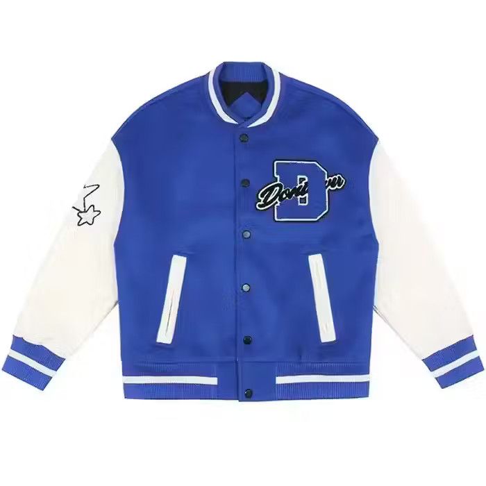 image of Vintage Patchwork Harajuku Varsity Jacket in Blue, Men's (Size Large)