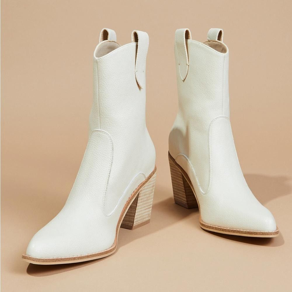 Designer Chic White Leather Heeled Ankle Boots SIZE 10 Size US 10 / IT 40 - 1 Thumbnail