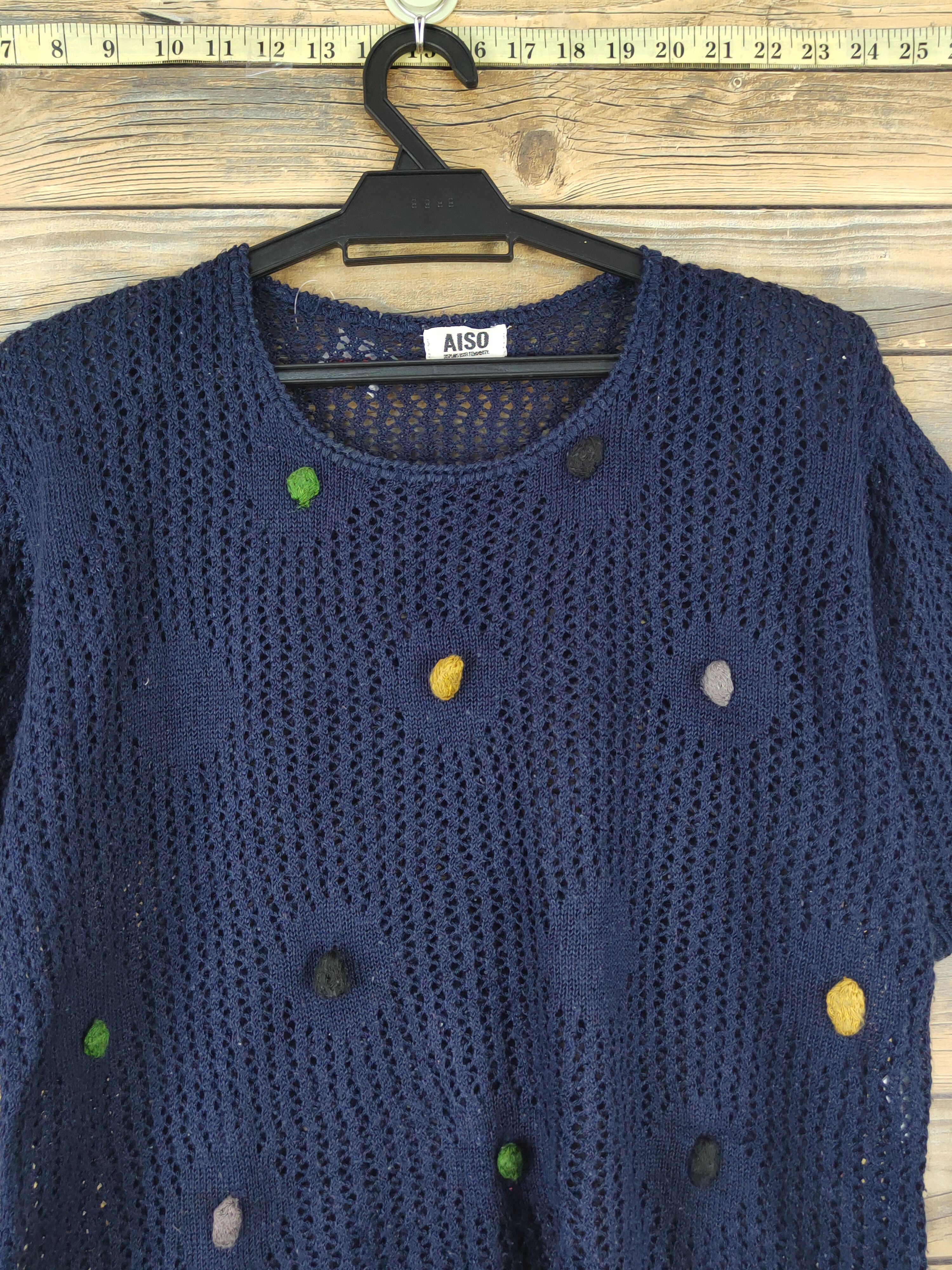 Aiso Navy MeshNet crochet Knitwear Short Sleeve #W1292