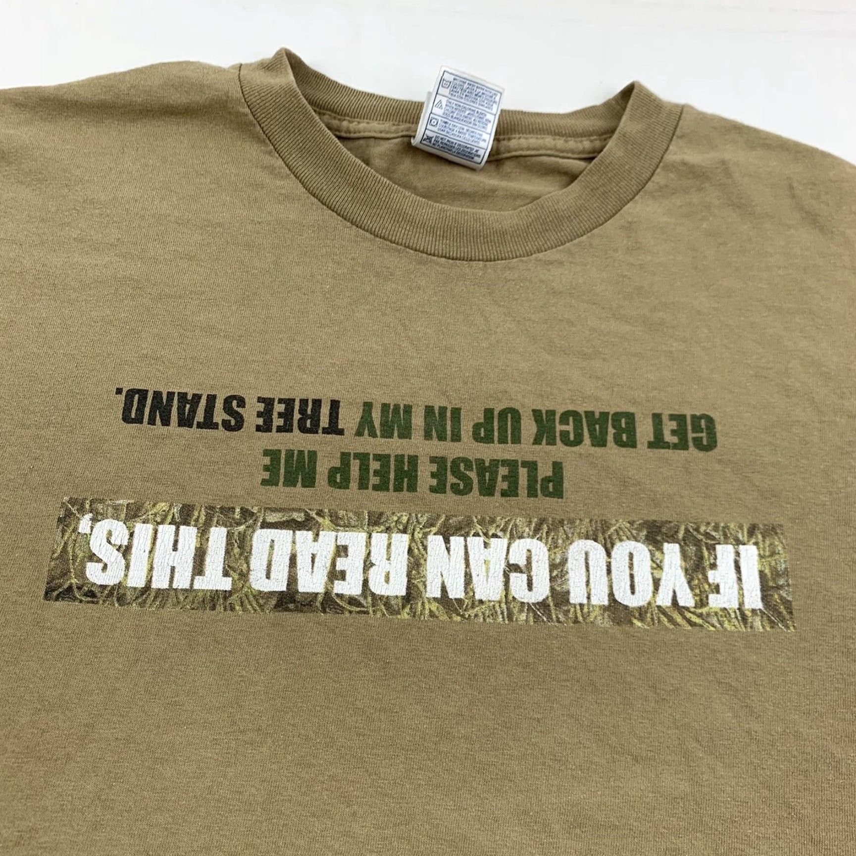 Vintage VINTAGE Hunting Funny Deer Stand T Shirt Adult XL Tan Outdoors Upside Down Y2K Shirt Mens BROWN Curious? Size US XL / EU 56 / 4 - 4 Thumbnail