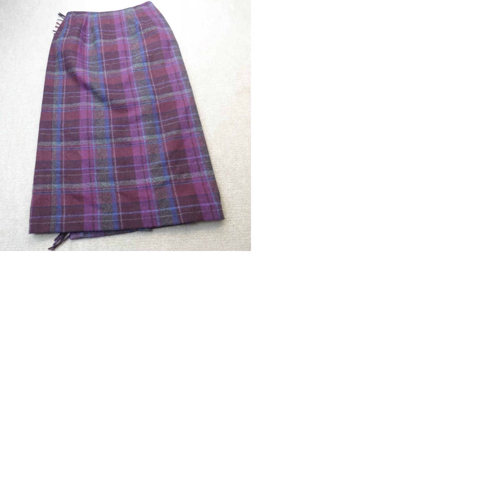 Talbots VINTAGE Talbots Skirt Petites 10P Purple Gray Plaid Fringe Wool Nylon Long Straight Pencil Womens Boys? Size 32" / US 10 / IT 46 - 9 Thumbnail