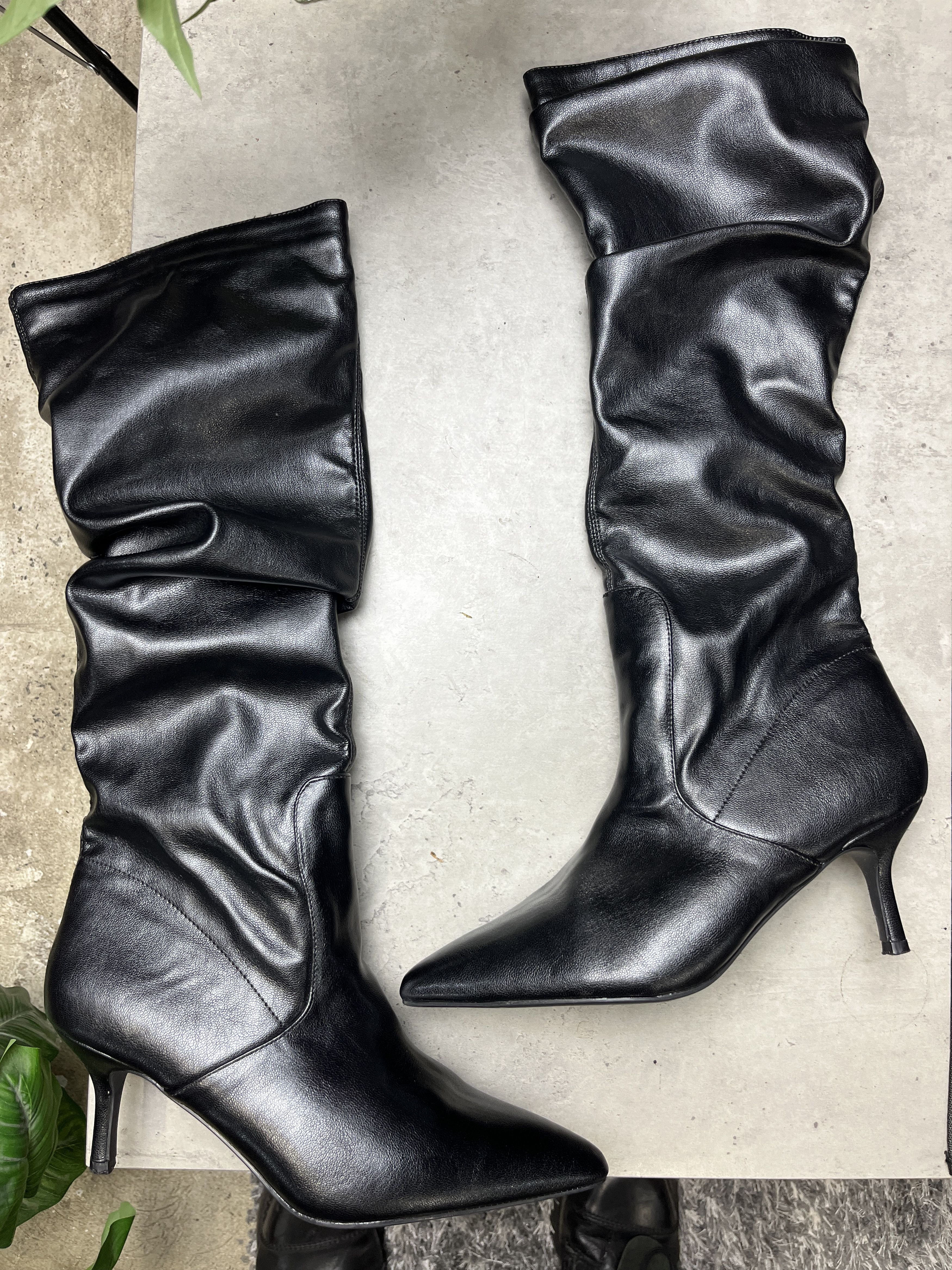 Other VINTAGE 1990s BLACK ECO LEATHER SLOUCH HEEL BOOTS - 5141 Size US 9.5 / IT 39.5 - 2 Thumbnail