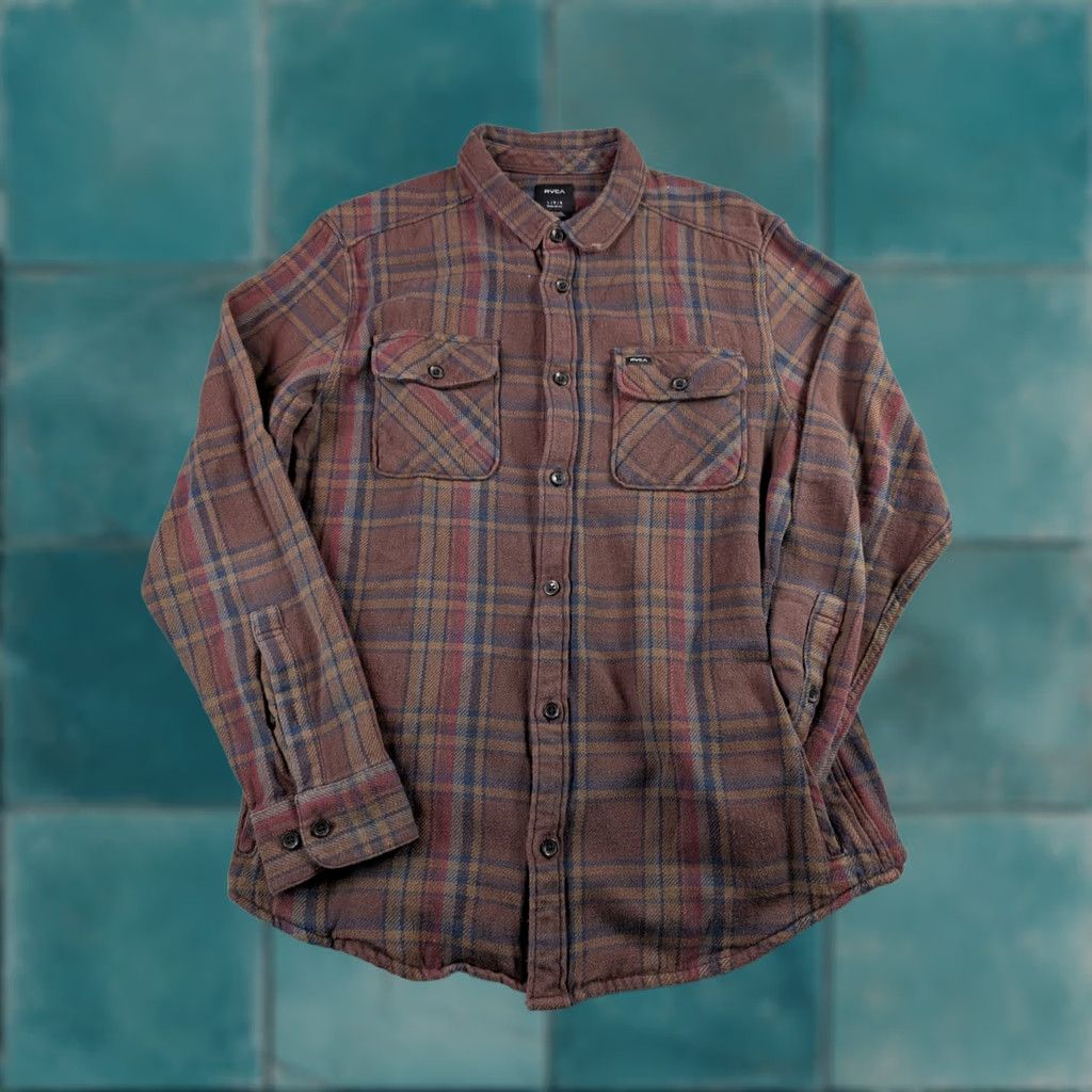 RVCA RVCA Shirt Mens Regular Brown Plaid Button-Up Long Sleeve Large Wool/Cotton Flannel Button-Down Western Theme Size US L / EU 52-54 / 3 - 1 Thumbnail