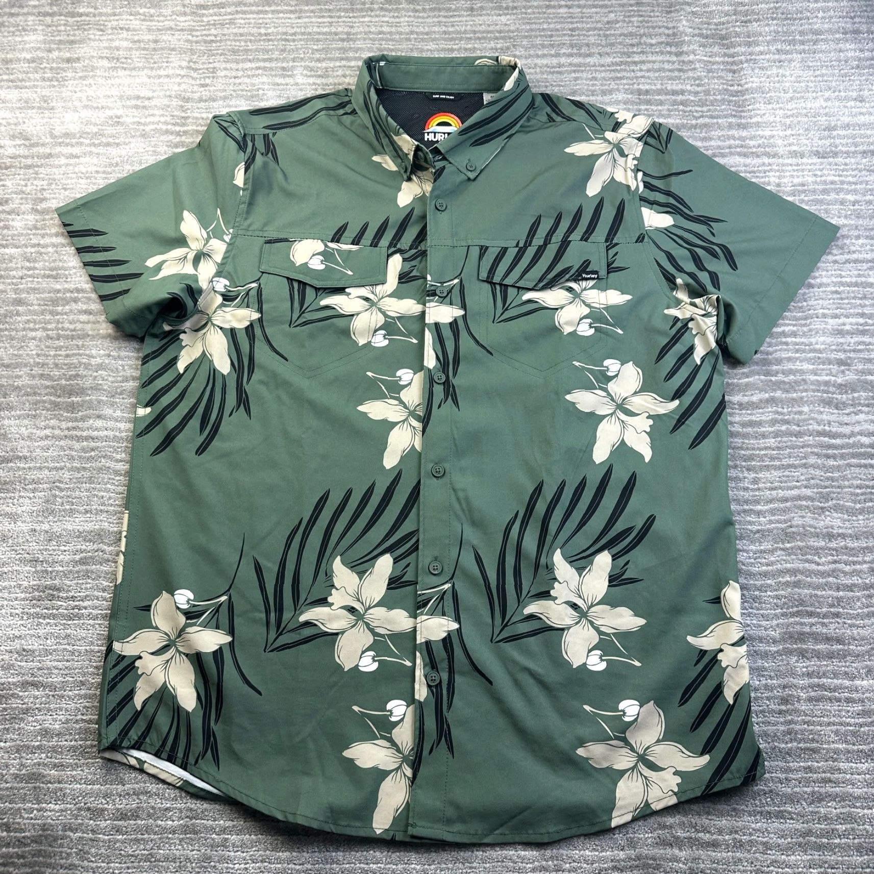 Hurley Hurley Shirt Mens Medium Green Floral Printed Utility Hawaiian Performance Size US M / EU 48-50 / 2 - 2 Thumbnail