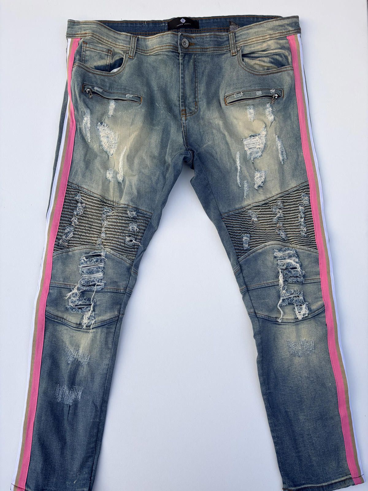 Fotus Focus Men's Biker Distressed Skinny Jeans (Size 44x32) Size US 44 / EU 60 - 1 Thumbnail