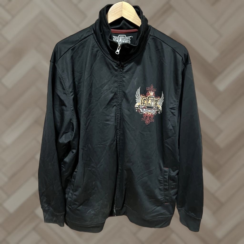 Vintage MMA Elite Track Jacket Men's XL Skull Zip Up Black Satin Full Zip Streetwear Size US XL / EU 56 / 4 - 1 Thumbnail