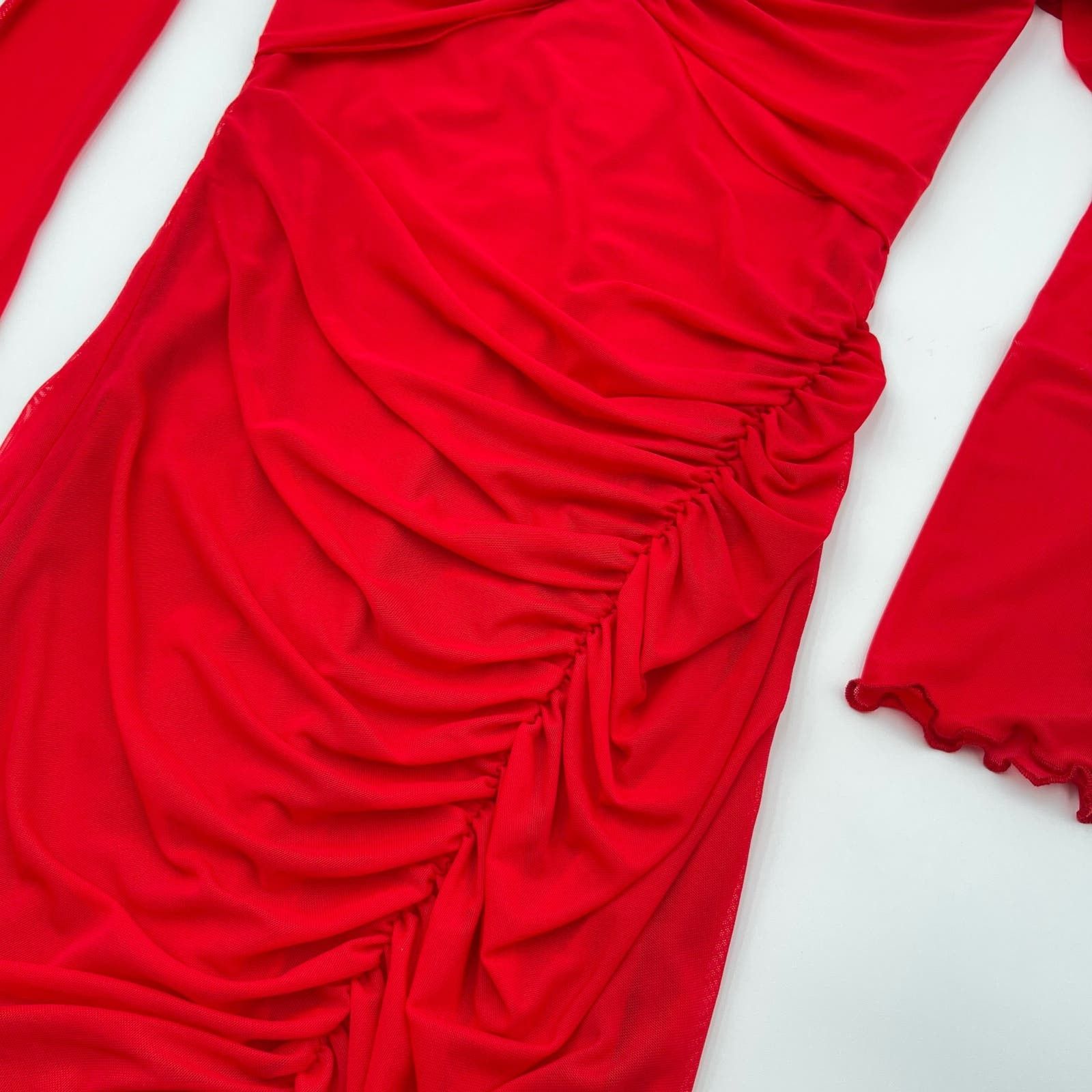 Other Majorelle | Elise Cherry Red Mesh Ruched Midi Dress S Size S / US 4 / IT 40 - 10 Thumbnail