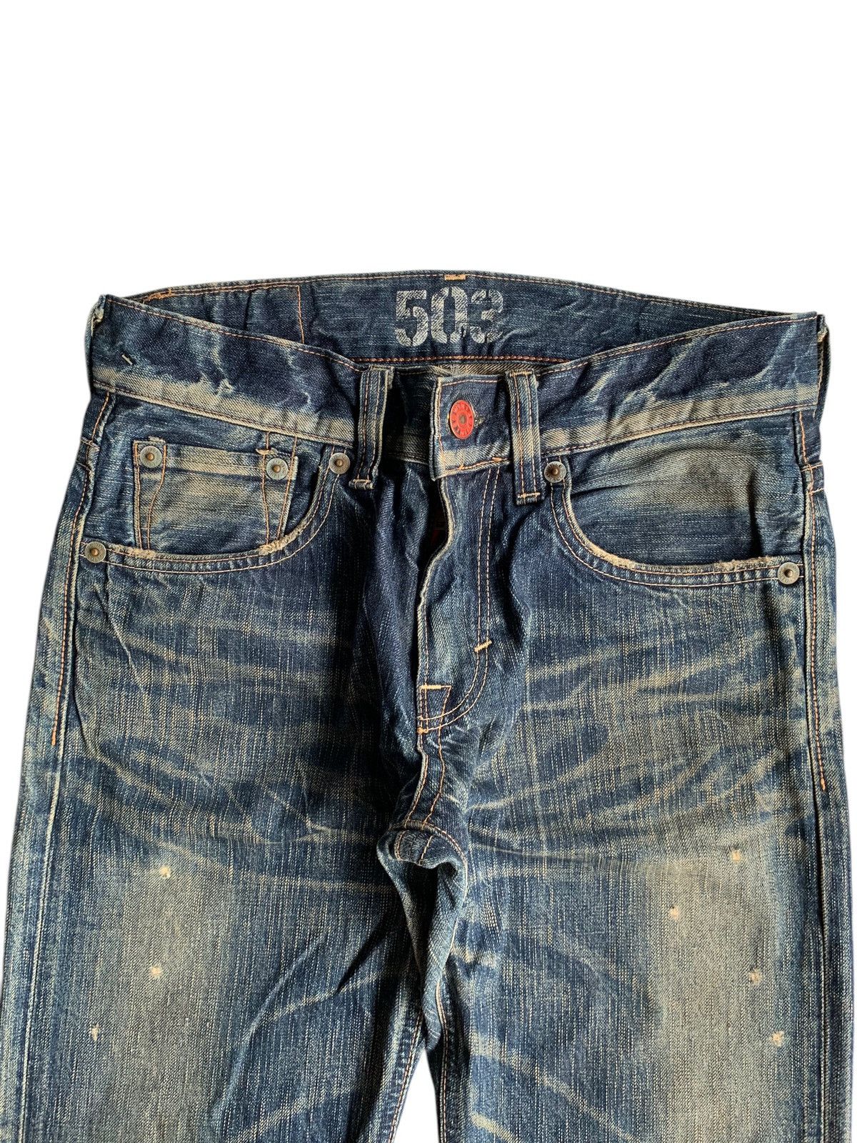 Tornado Mart FLARE 💥 EDWIN 503 MUDMAX PUNK STYLE DISTRESSED DENIM☠️ Size US 31 - 9 Thumbnail