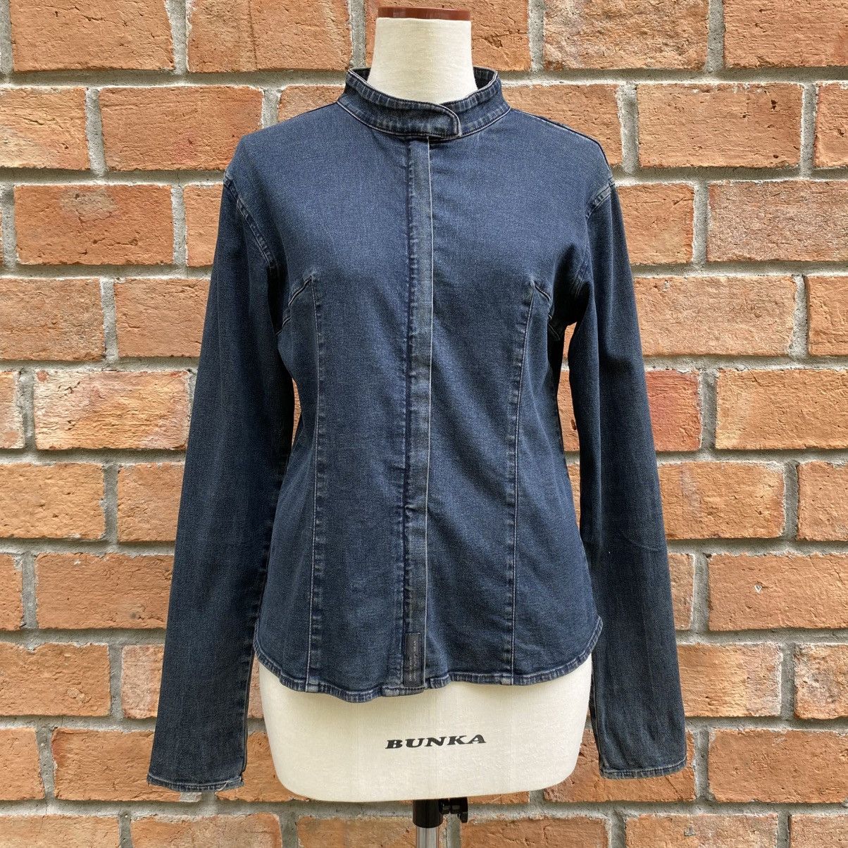 DKNY JEANS Denim Zip-Up Stand Collar Shirt