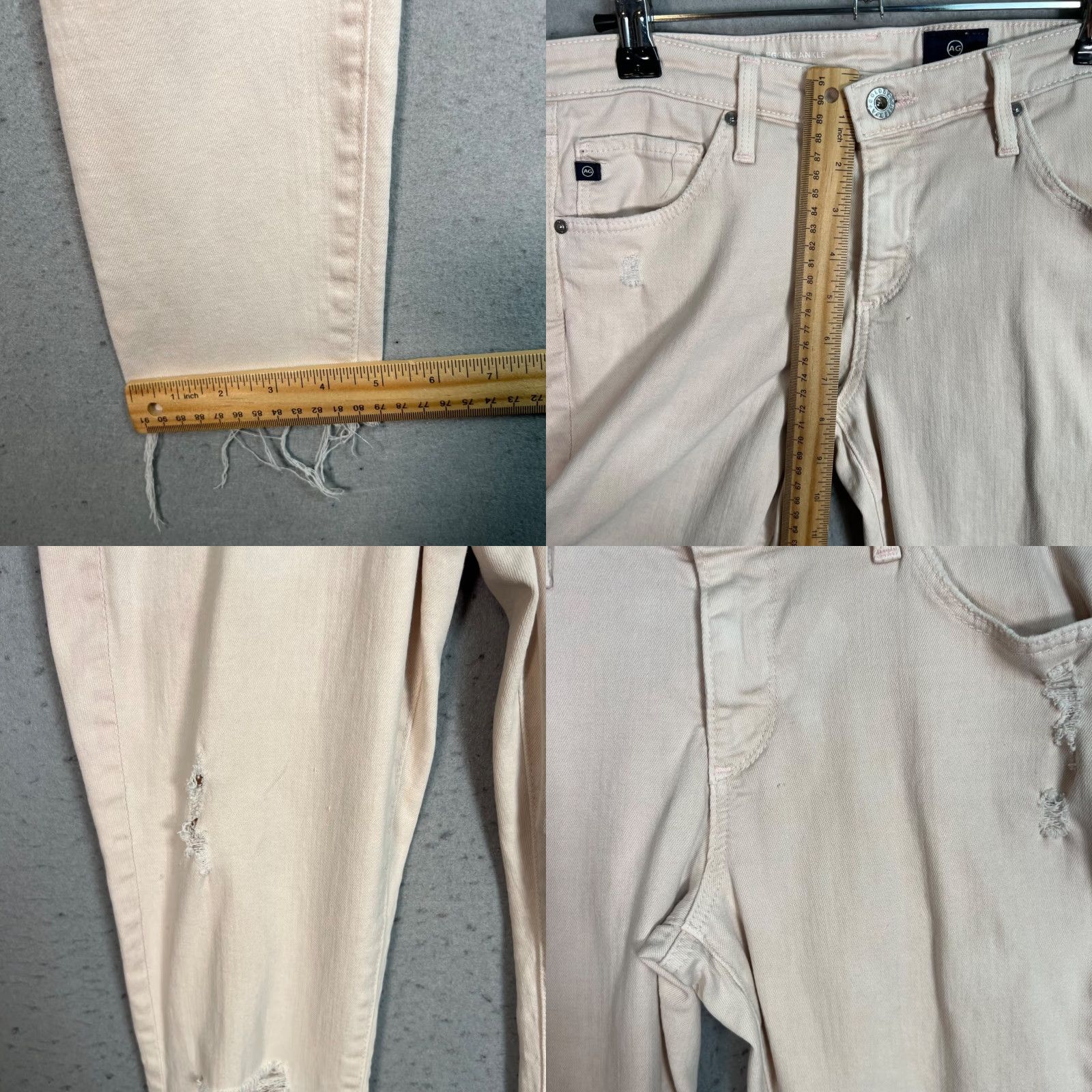 Vintage AG Adriano Goldschmied Beige Distressed Skinny Jeans 28R Cotton Blend Denim Jeans Women Distressed Beige 28R AG Adriano Goldschmied Womens Jeans 90s? Size 28" / US 6 / IT 42 - 8 Thumbnail