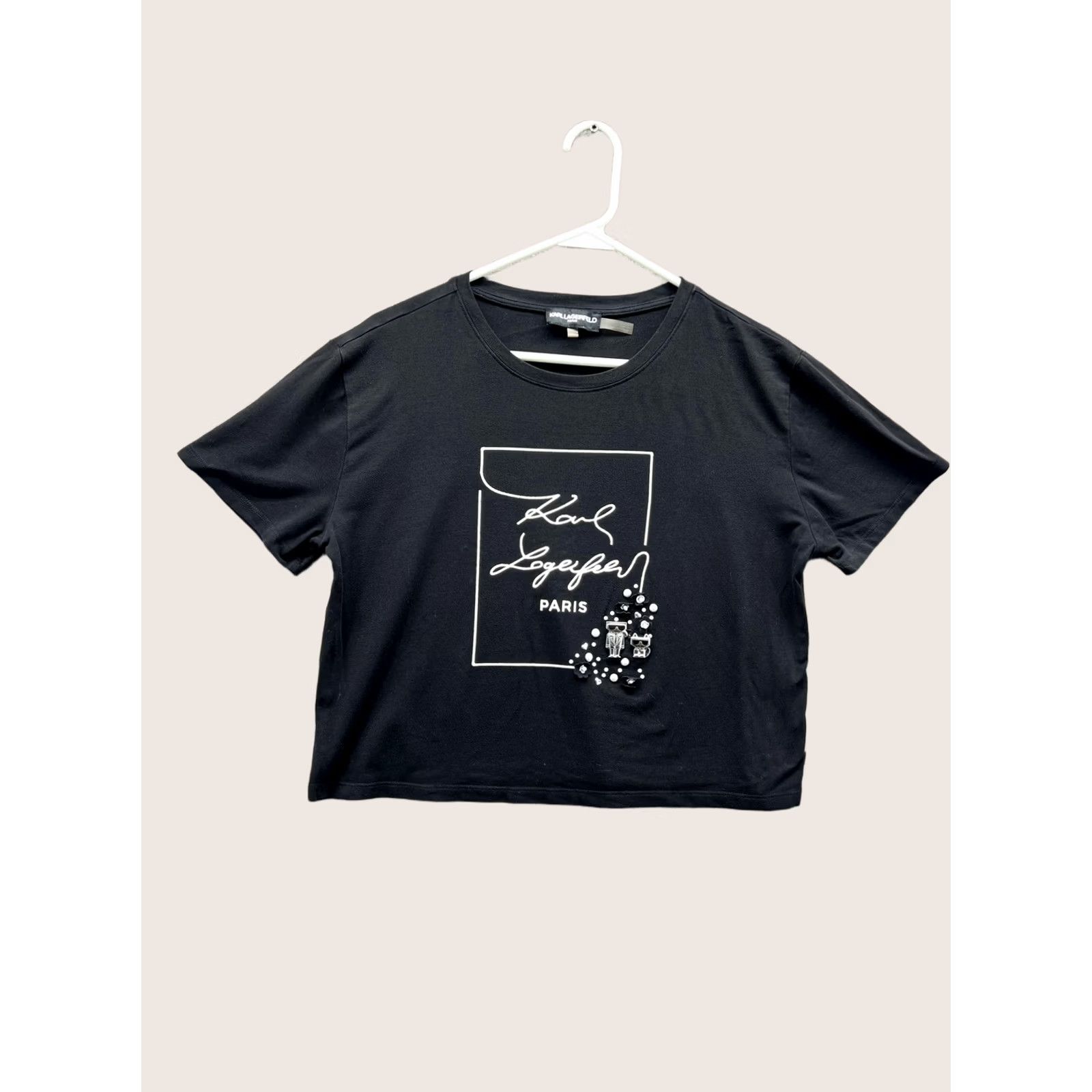 Karl Lagerfeld Karl Lagerfeld Paris Shirt Womens Small Black Cropped Beaded Embellished Top Size S / US 4 / IT 40 - 1 Thumbnail