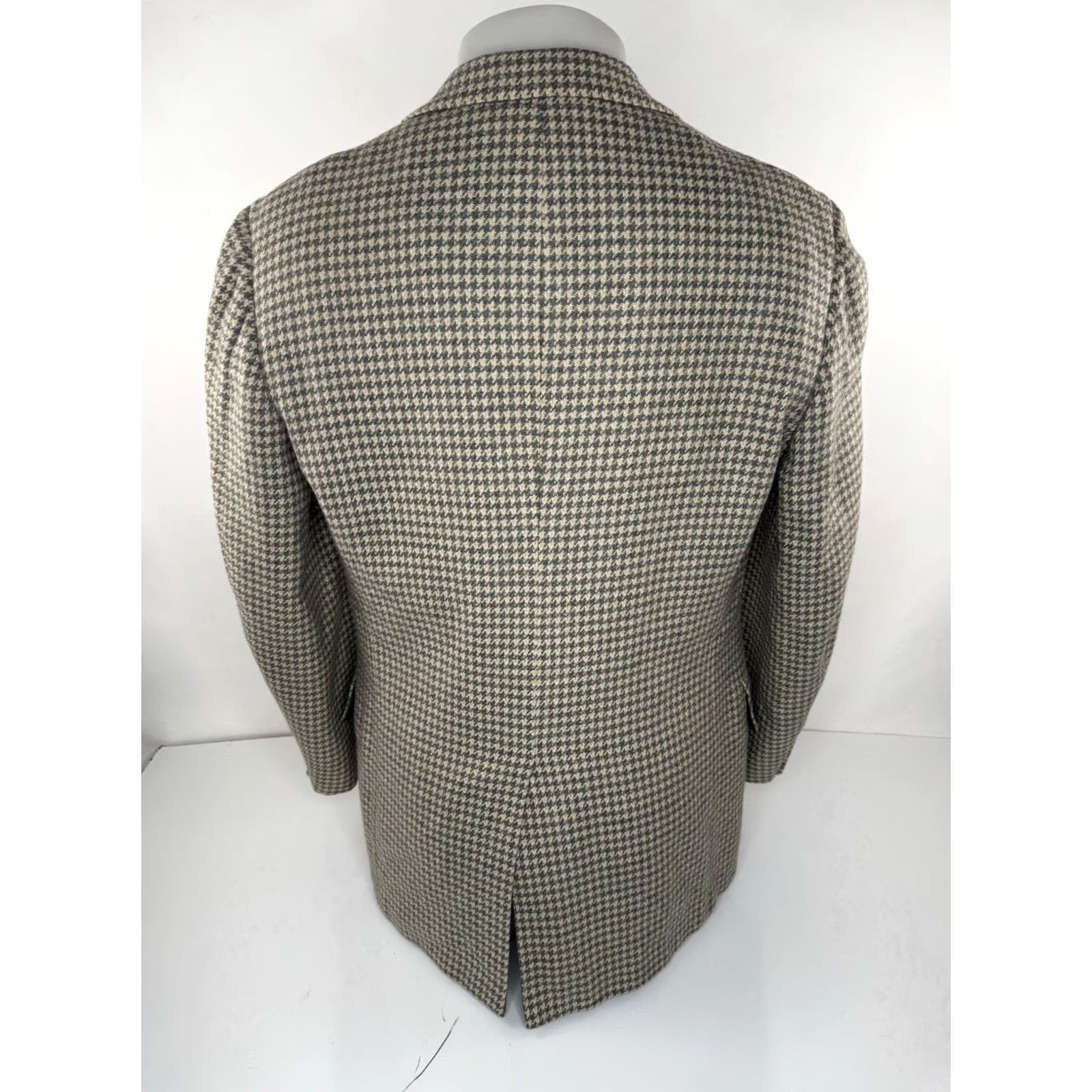 Vintage OXXFORD CLOTHES - Crown Cashmere - Houndstooth Wool Blazer Jacket 42 Mens Beige / Slightly Greenish Gray Size 42R - 5 Thumbnail